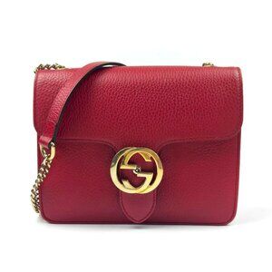 Pre-owned Gucci Dollar Calfskin Interlocking G Small Shoulder/Crossbody Bag Red